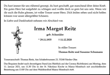 Traueranzeige von Irma Margot Reitz von vrm-trauer