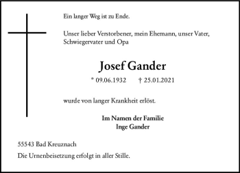 Traueranzeige von Josef Gander von vrm-trauer