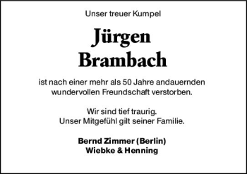 Traueranzeige von Jürgen Brambach von vrm-trauer