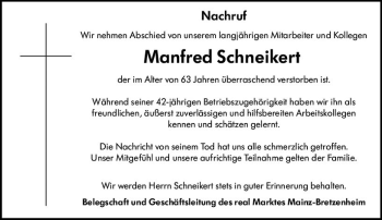 Traueranzeige von Manfred Schneikert von vrm-trauer