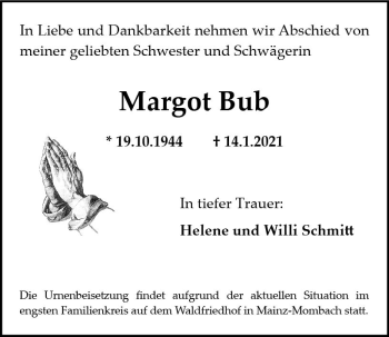 Traueranzeige von Margot Bub von vrm-trauer