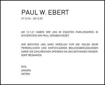 Traueranzeige von Paul W. Ebert von vrm-trauer