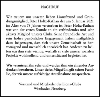 Traueranzeige von Peter Holtz-Kathan von vrm-trauer