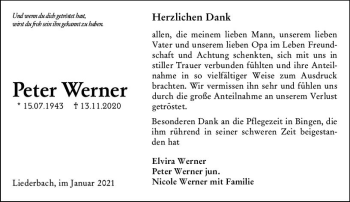 Traueranzeige von Peter Werner von vrm-trauer
