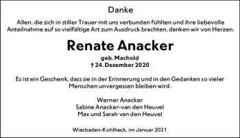 Traueranzeige von Renate Anacker von vrm-trauer