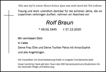 Traueranzeige von Rolf Braun von vrm-trauer