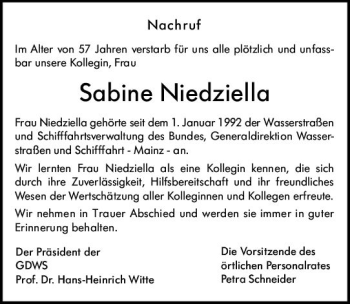 Traueranzeige von Sabine Niedziella von vrm-trauer