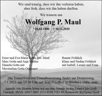 Traueranzeige von Wolfgang P. Maul von vrm-trauer