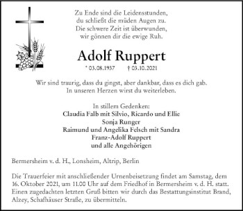 Traueranzeige von Adolf Ruppert von vrm-trauer