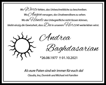 Traueranzeige von Andrea Baghdasarian von vrm-trauer