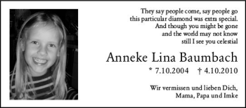 Traueranzeige von Anneke Lina Baumbach von vrm-trauer