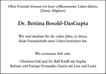 Traueranzeige von Bettina Bosold-DasGupta von vrm-trauer