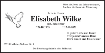Traueranzeige von Elisabeth Wilke von vrm-trauer