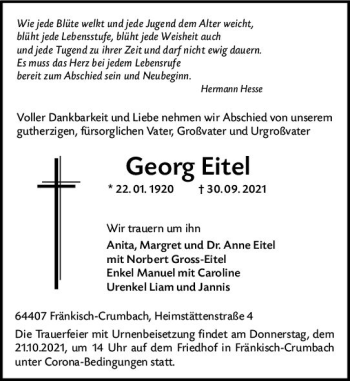 Traueranzeige von Georg Eitel von vrm-trauer