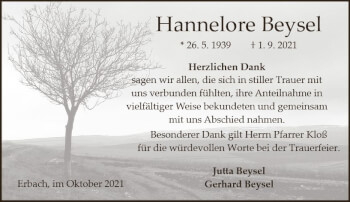 Traueranzeige von Hannelore Beysel von vrm-trauer