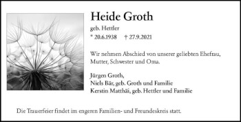 Traueranzeige von Heide Groth von vrm-trauer