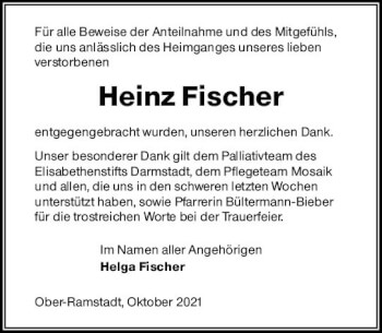 Traueranzeige von Heinz Fischer von vrm-trauer