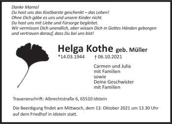 Traueranzeige von Helga Kothe von vrm-trauer