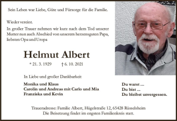 Traueranzeige von Helmut Albert von vrm-trauer