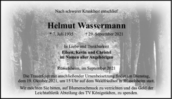 Traueranzeige von Helmut Wassermann von vrm-trauer