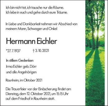 Traueranzeige von Hermann Eichler von vrm-trauer