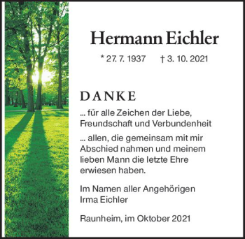 Traueranzeige von Hermann Eichler von vrm-trauer