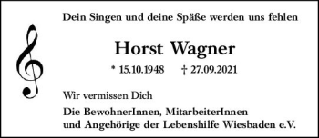 Traueranzeige von Horst Wagner von vrm-trauer