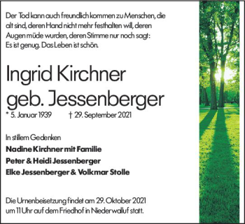 Traueranzeige von Ingrid Kirchner von vrm-trauer