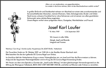 Traueranzeige von Josef Karl Laufer von vrm-trauer