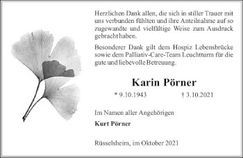 Traueranzeige von Karin Pörner von vrm-trauer