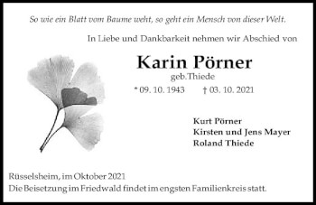 Traueranzeige von Karin Pörner von vrm-trauer