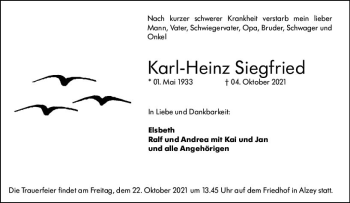 Traueranzeige von Karl-Heinz Siegfried von vrm-trauer
