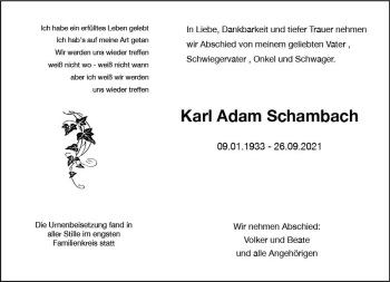Traueranzeige von Karl Adam Schambach von vrm-trauer