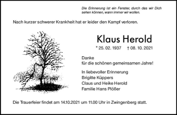 Traueranzeige von Klaus Herold von vrm-trauer