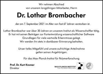 Traueranzeige von Lothar Brombacher von vrm-trauer