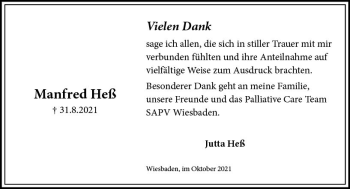 Traueranzeige von Manfred Heß von vrm-trauer