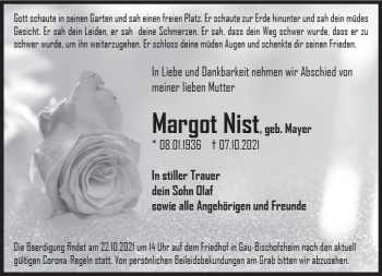 Traueranzeige von Margot Nist von vrm-trauer