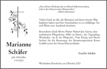Traueranzeige von Marianne Schäfer von vrm-trauer