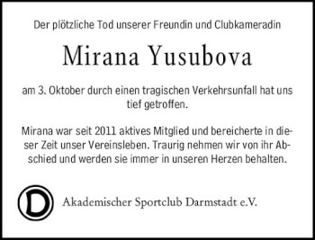 Traueranzeige von Mirana Yusubova von vrm-trauer