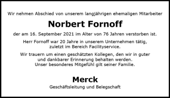 Traueranzeige von Norbert Fornoff von vrm-trauer