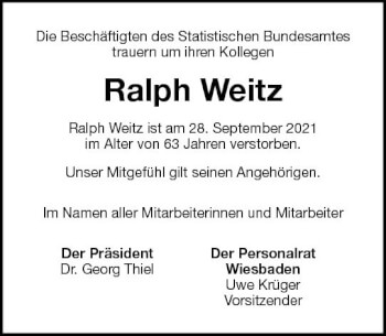 Traueranzeige von Ralph Weitz von vrm-trauer