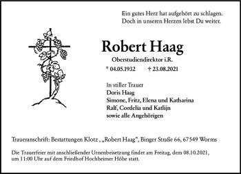 Traueranzeige von Robert Haag von vrm-trauer