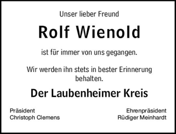 Traueranzeige von Rolf Wienold von vrm-trauer