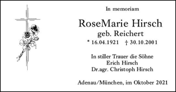 Traueranzeige von RoseMarie Hirsch von vrm-trauer