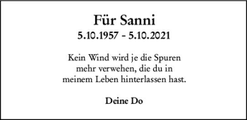 Traueranzeige von Sanni  von vrm-trauer