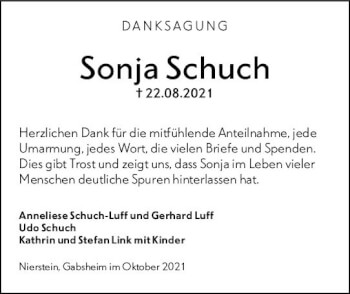Traueranzeige von Sonja Schuch von vrm-trauer