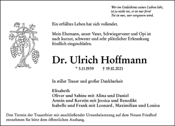 Traueranzeige von Ulrich Hoffmann von vrm-trauer
