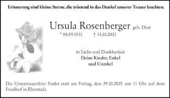 Traueranzeige von Ursula Rosenberger von vrm-trauer