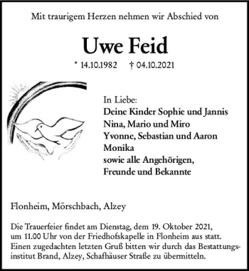 Traueranzeige von Uwe Feid von vrm-trauer