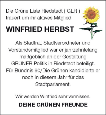 Traueranzeige von Winfried Herbst von vrm-trauer